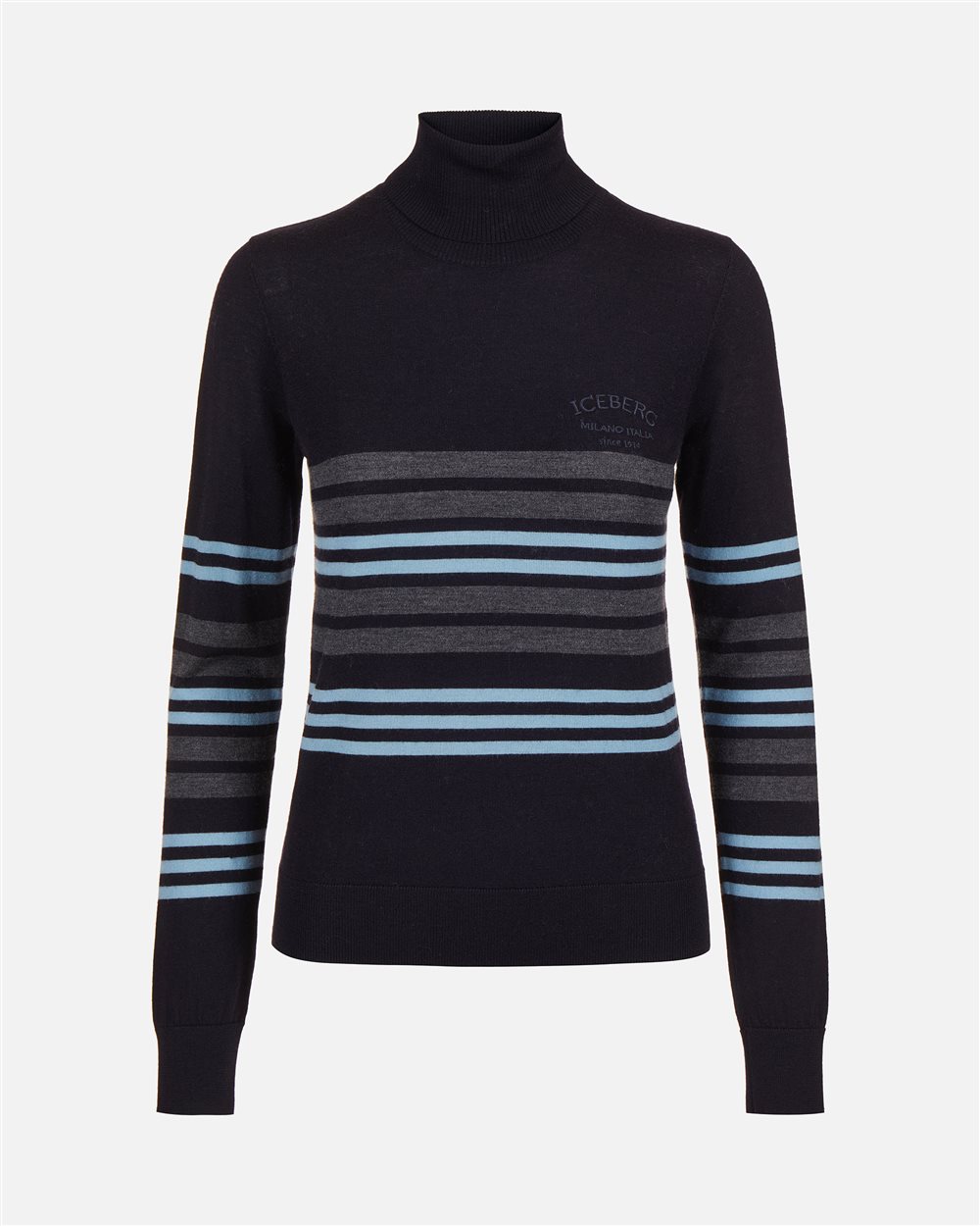 Multicolored long-sleeved turtleneck sweater in extra-fine Merino wool with Iceberg embroidery - Iceberg - Official Website