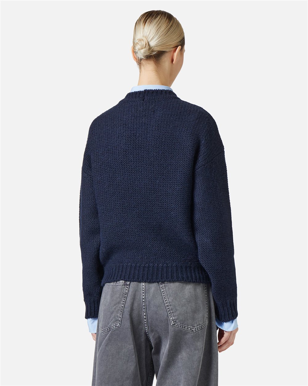Wool and alpaca crewneck sweater: carded stripes and contrasting textures - Iceberg - Official Website