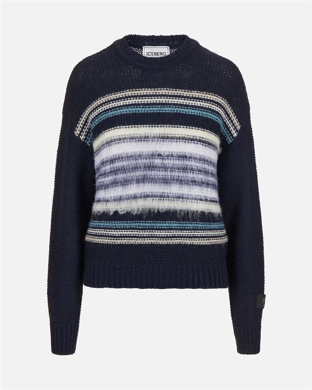 Wool and alpaca crewneck sweater: carded stripes and contrasting textures - Iceberg - Official Website