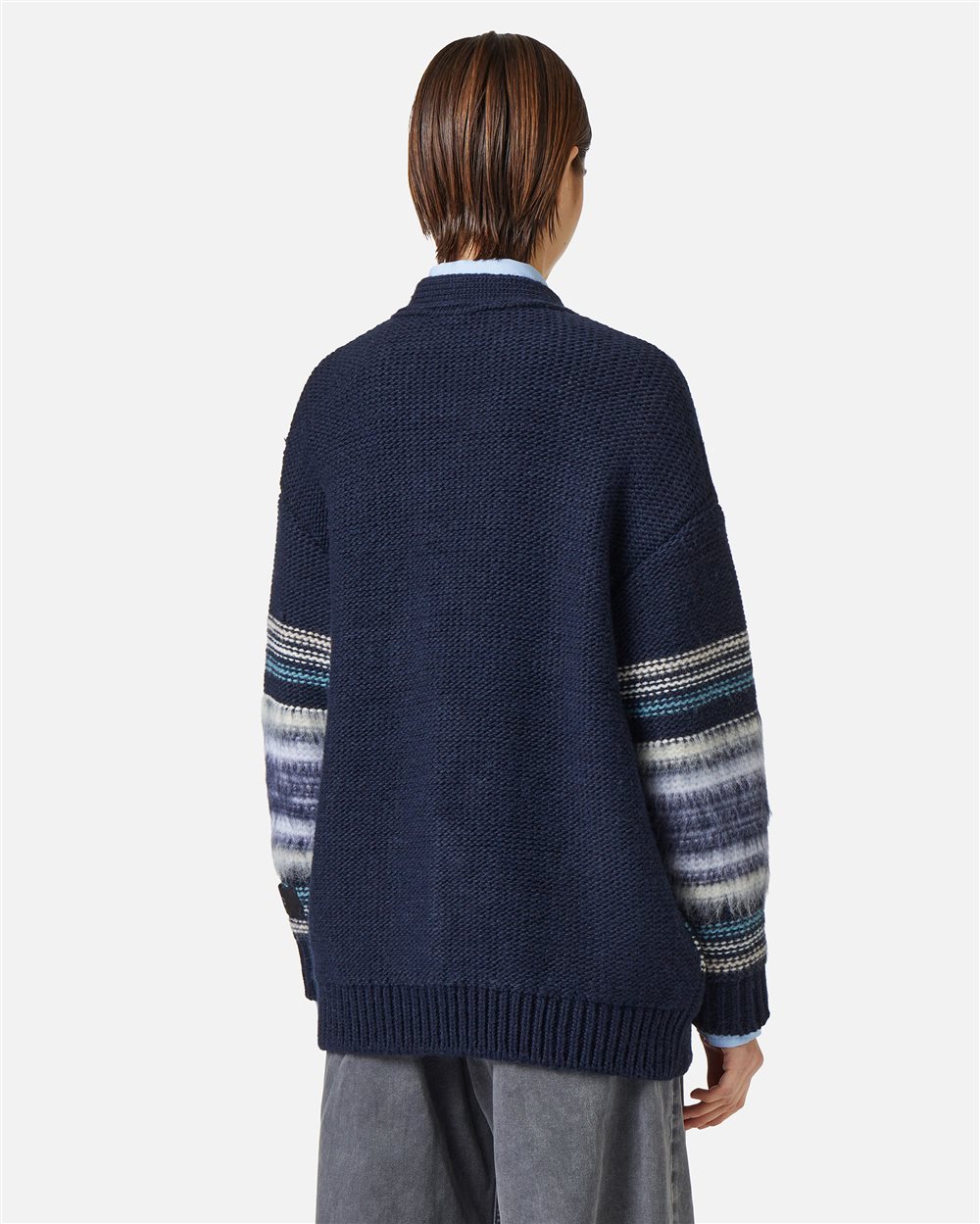 Wool and alpaca cardigan with carded stripes: comfort and texture in the foreground - Iceberg - Official Website