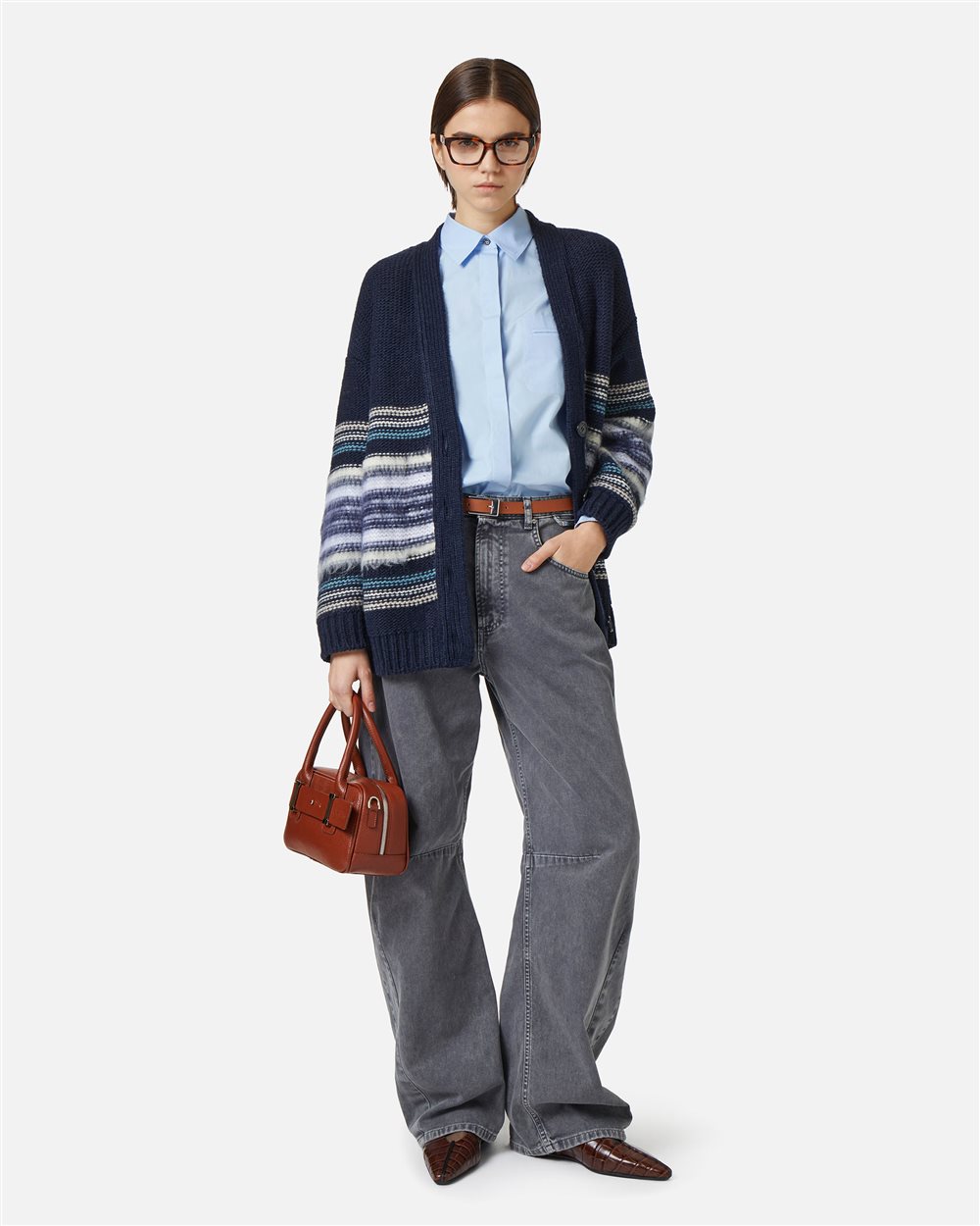 Wool and alpaca cardigan with carded stripes: comfort and texture in the foreground - Iceberg - Official Website