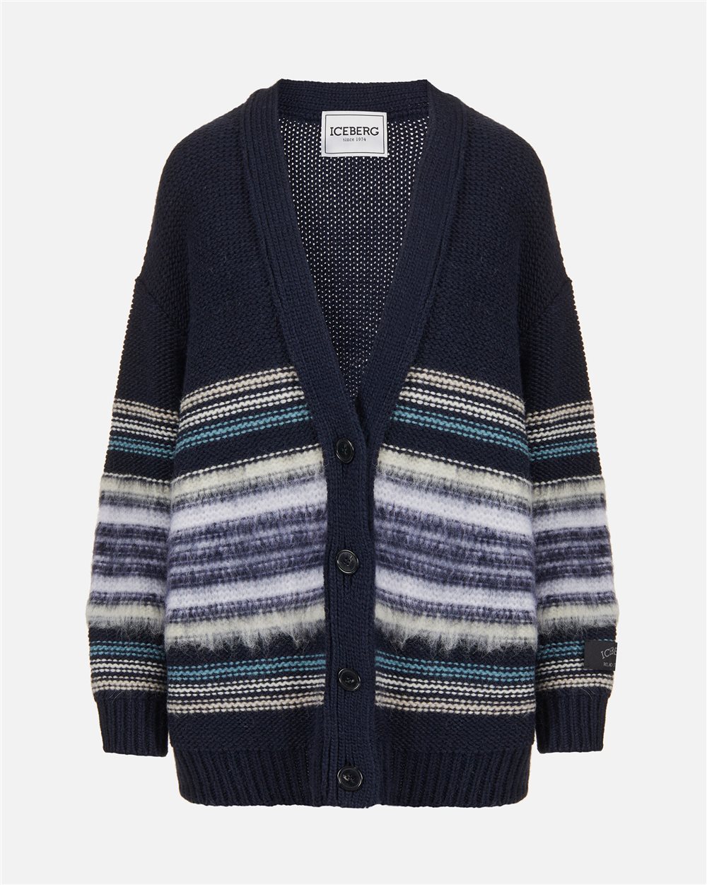 Wool and alpaca cardigan with carded stripes: comfort and texture in the foreground - Iceberg - Official Website