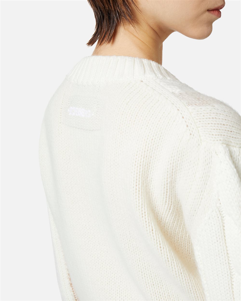 Ecru long-sleeved V-neck sweater in merino wool - Iceberg - Official Website
