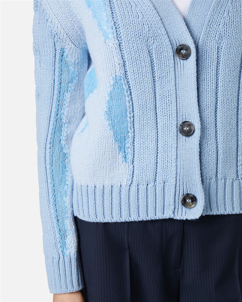 Light blue long-sleeved V-neck sweater in merino wool - Iceberg - Official Website