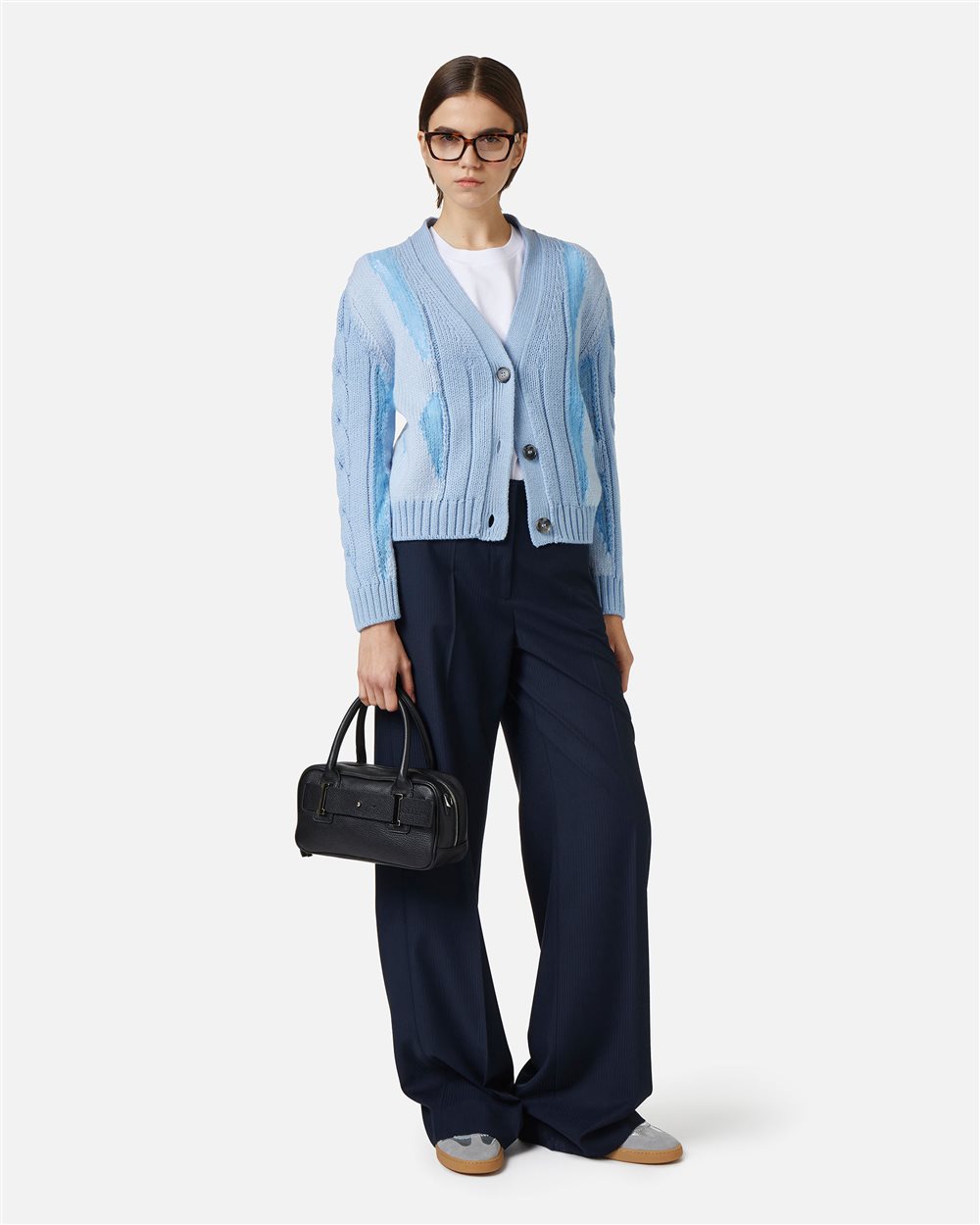 Light blue long-sleeved V-neck sweater in merino wool - Iceberg - Official Website