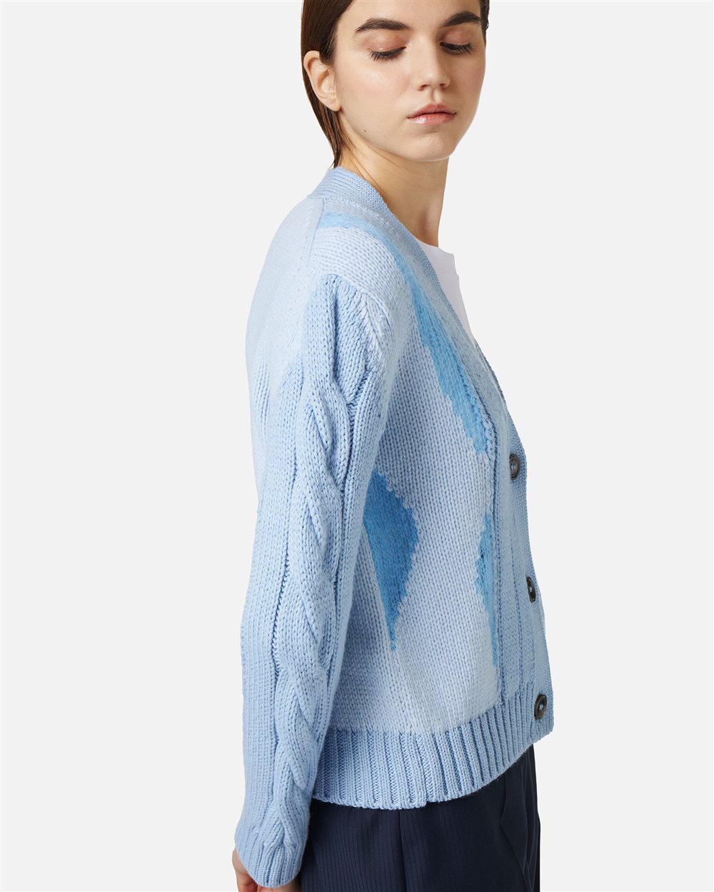 Light blue long-sleeved V-neck sweater in merino wool - Iceberg - Official Website