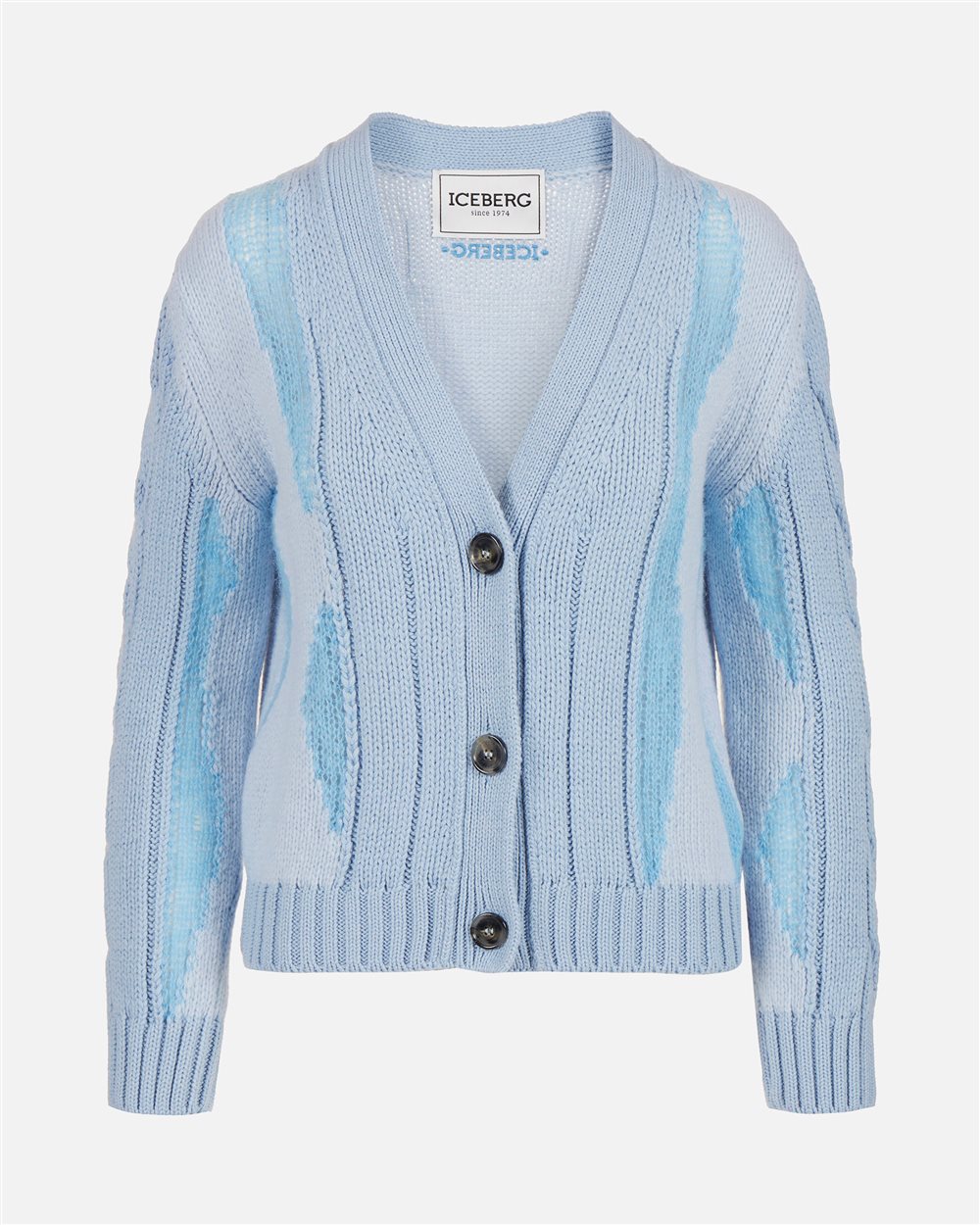 Light blue long-sleeved V-neck sweater in merino wool - Iceberg - Official Website