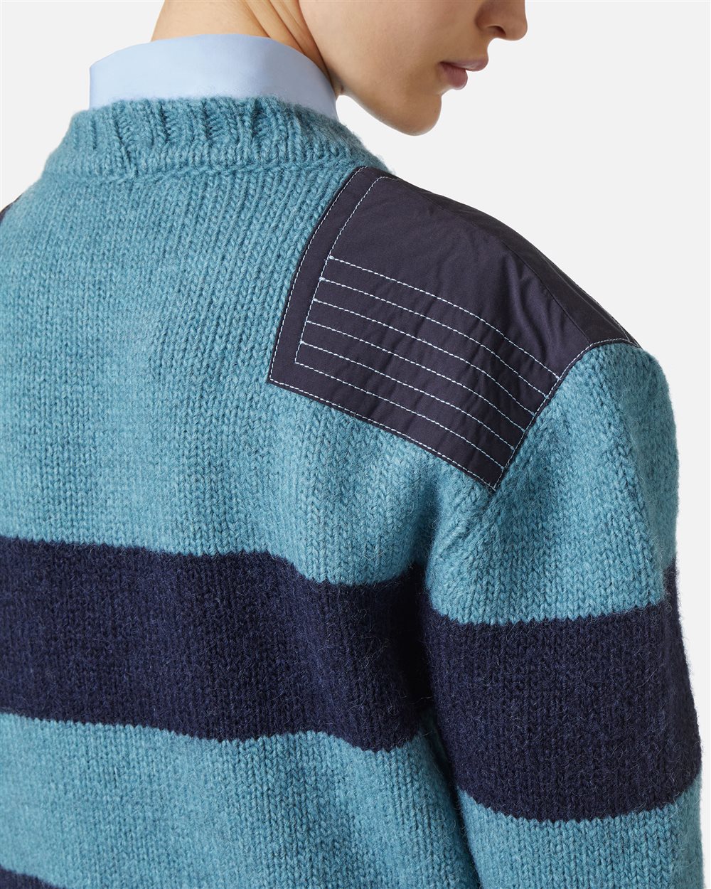 Crewneck sweater with contrasting stripes and technical details - Iceberg - Official Website