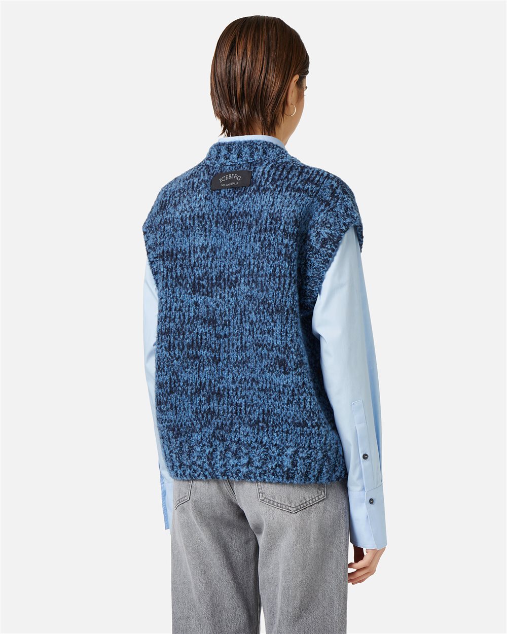 Multicolor vest in a wool-alpaca blend stocking stitch - Iceberg - Official Website
