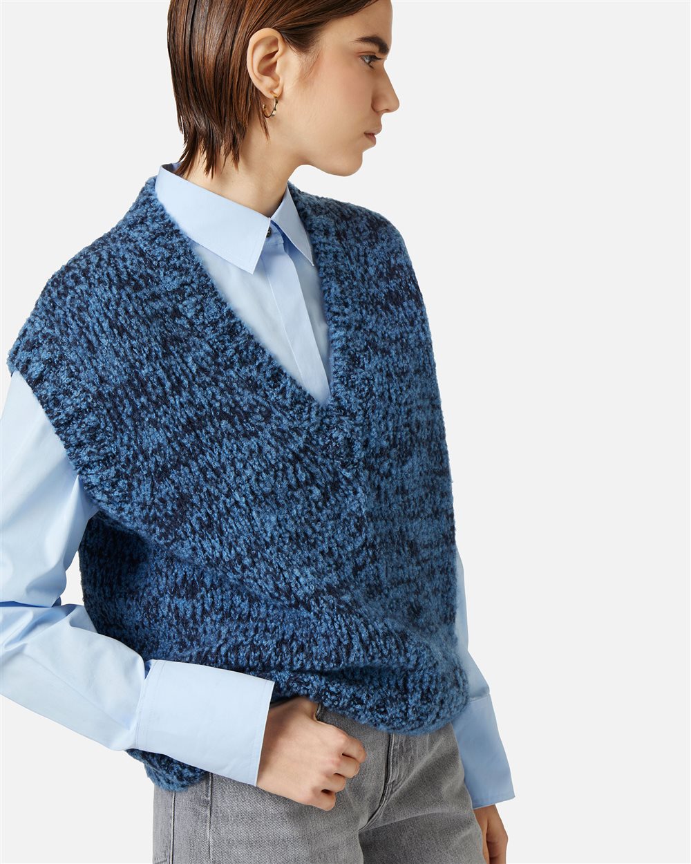 Multicolor vest in a wool-alpaca blend stocking stitch - Iceberg - Official Website