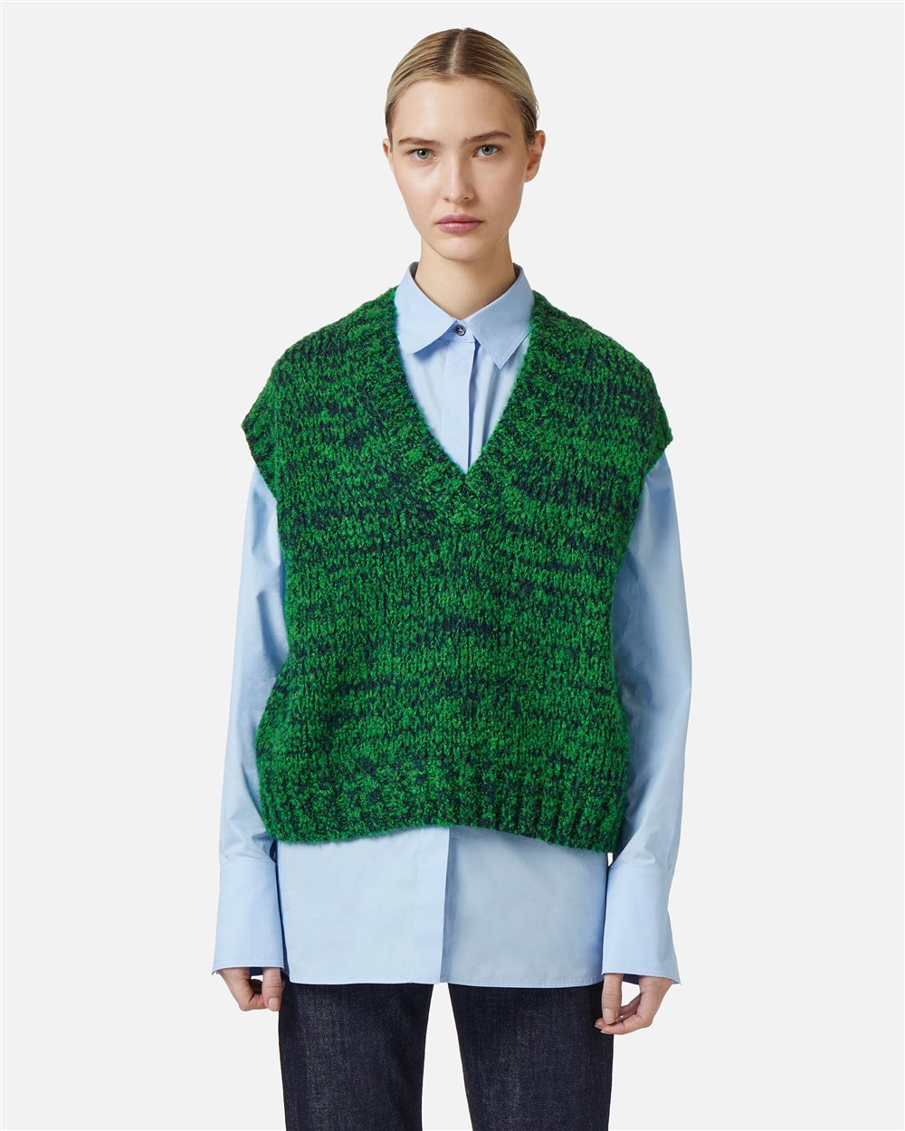 Multicolor vest in a wool-alpaca blend stocking stitch - Iceberg - Official Website
