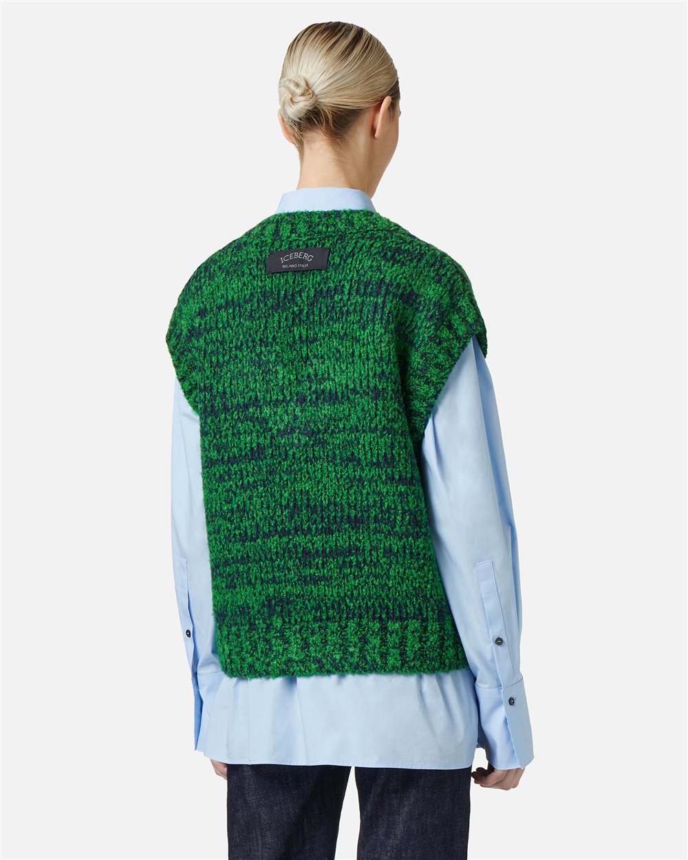 Multicolor vest in a wool-alpaca blend stocking stitch - Iceberg - Official Website
