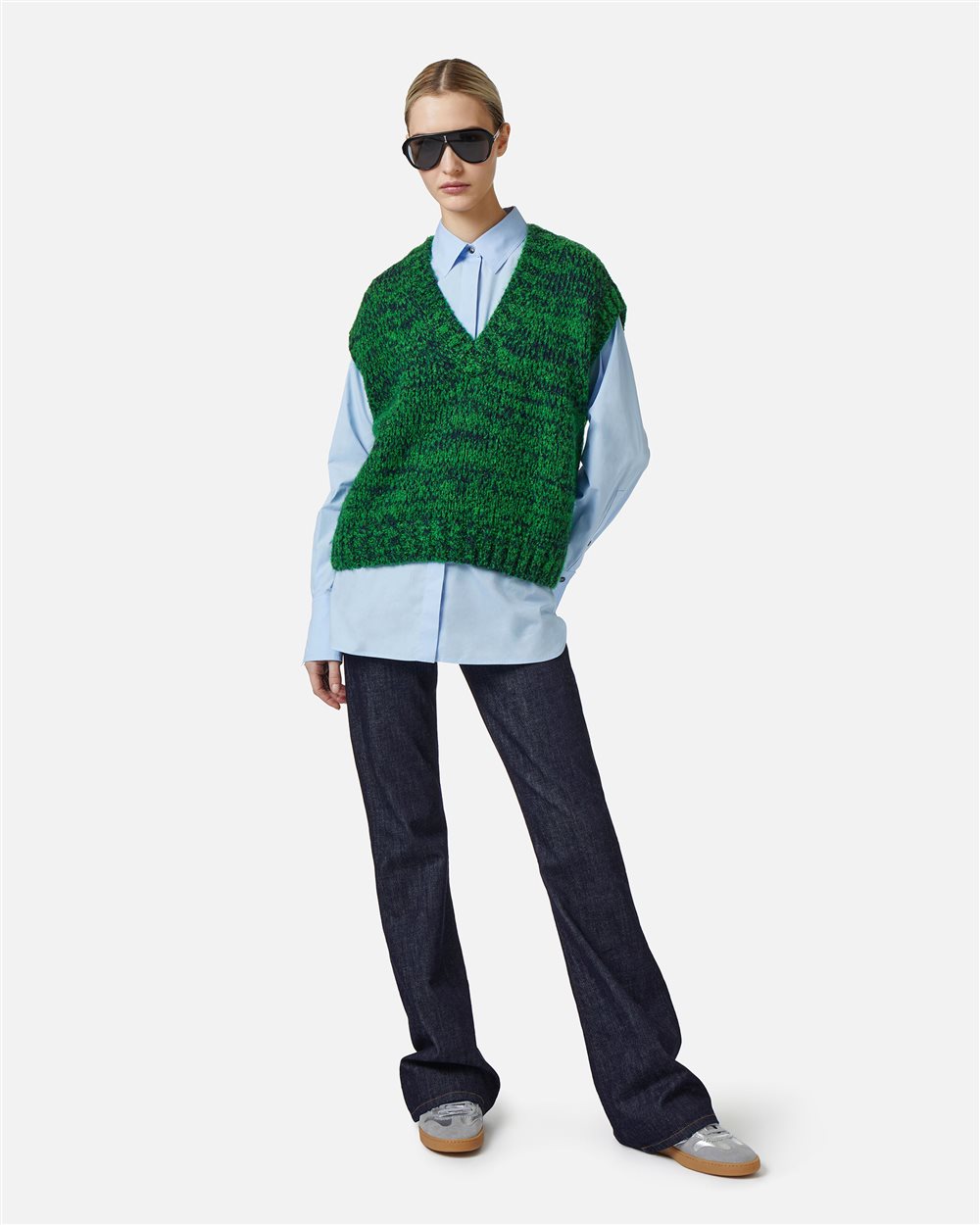 Multicolor vest in a wool-alpaca blend stocking stitch - Iceberg - Official Website