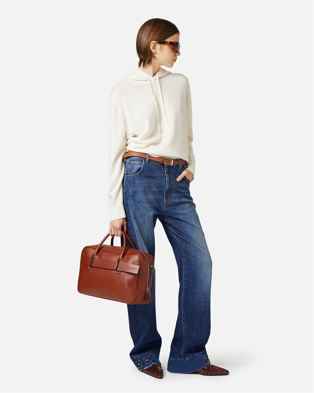Milk-colored hooded sweater in cashmere wool - Iceberg - Official Website