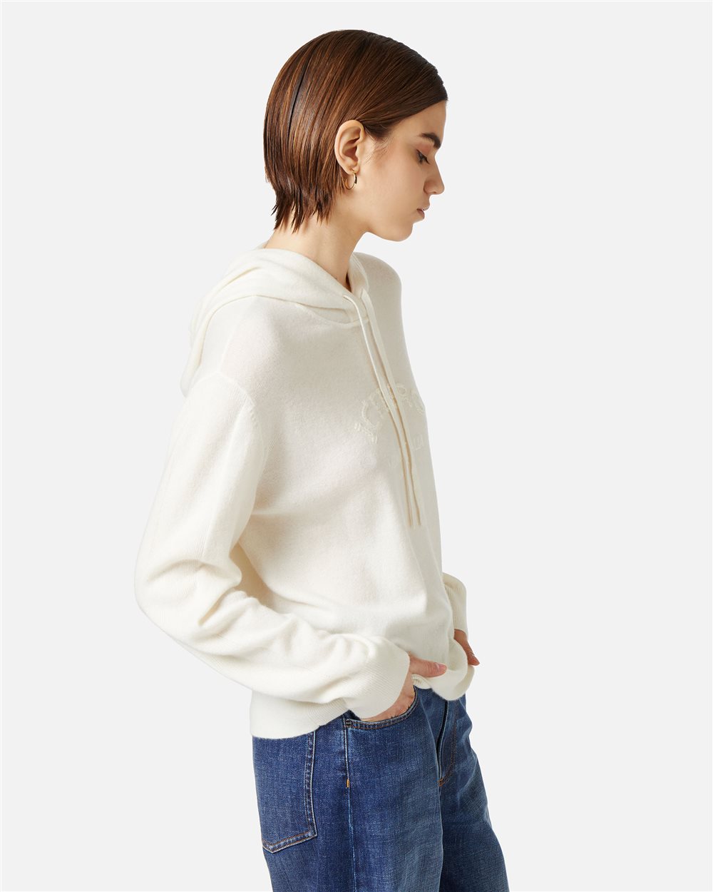 Milk-colored hooded sweater in cashmere wool - Iceberg - Official Website