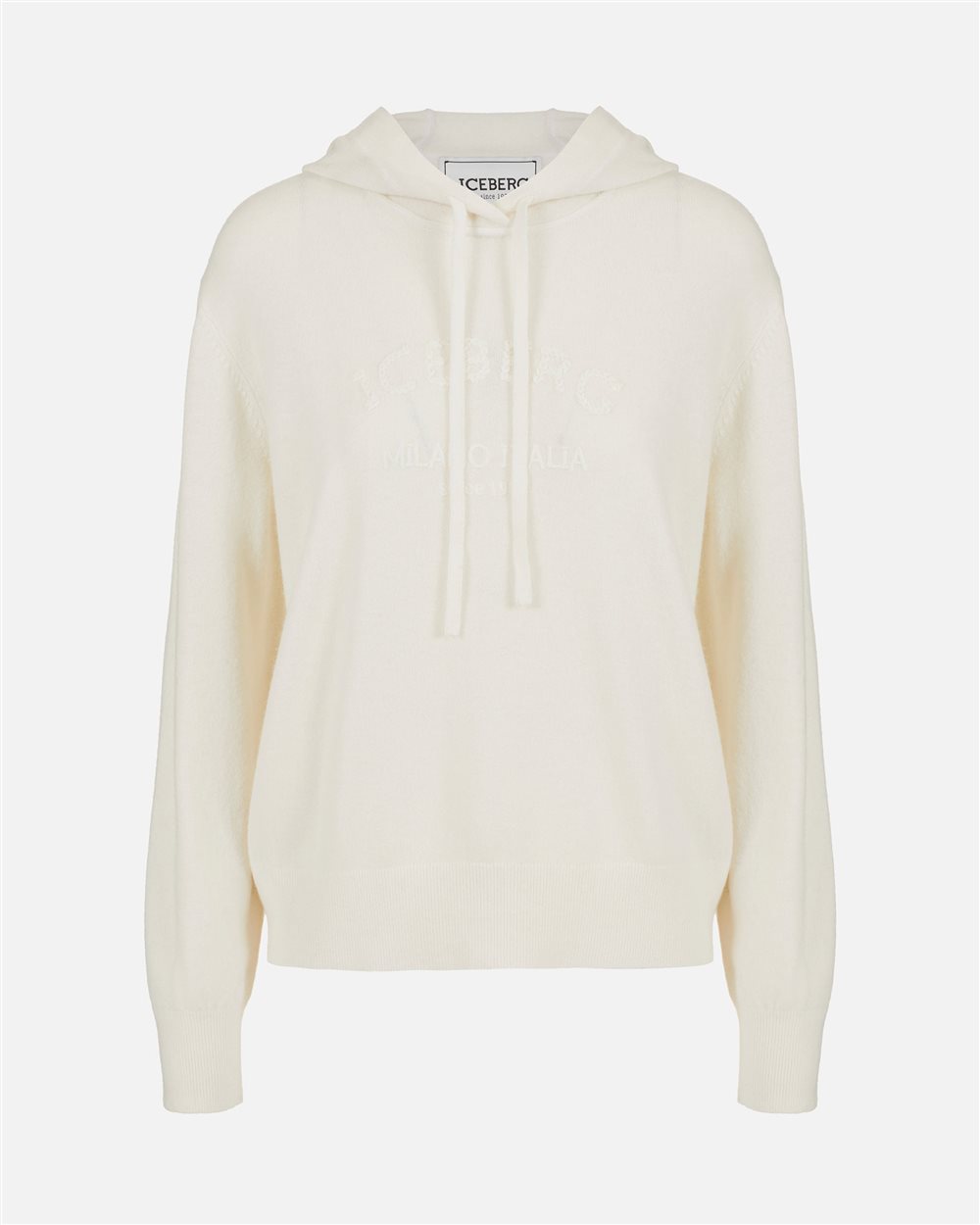 Milk-colored hooded sweater in cashmere wool - Iceberg - Official Website