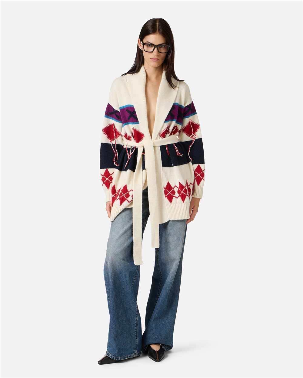 Cardigan in maglia con losanghe a contrasto - Iceberg - Official Website