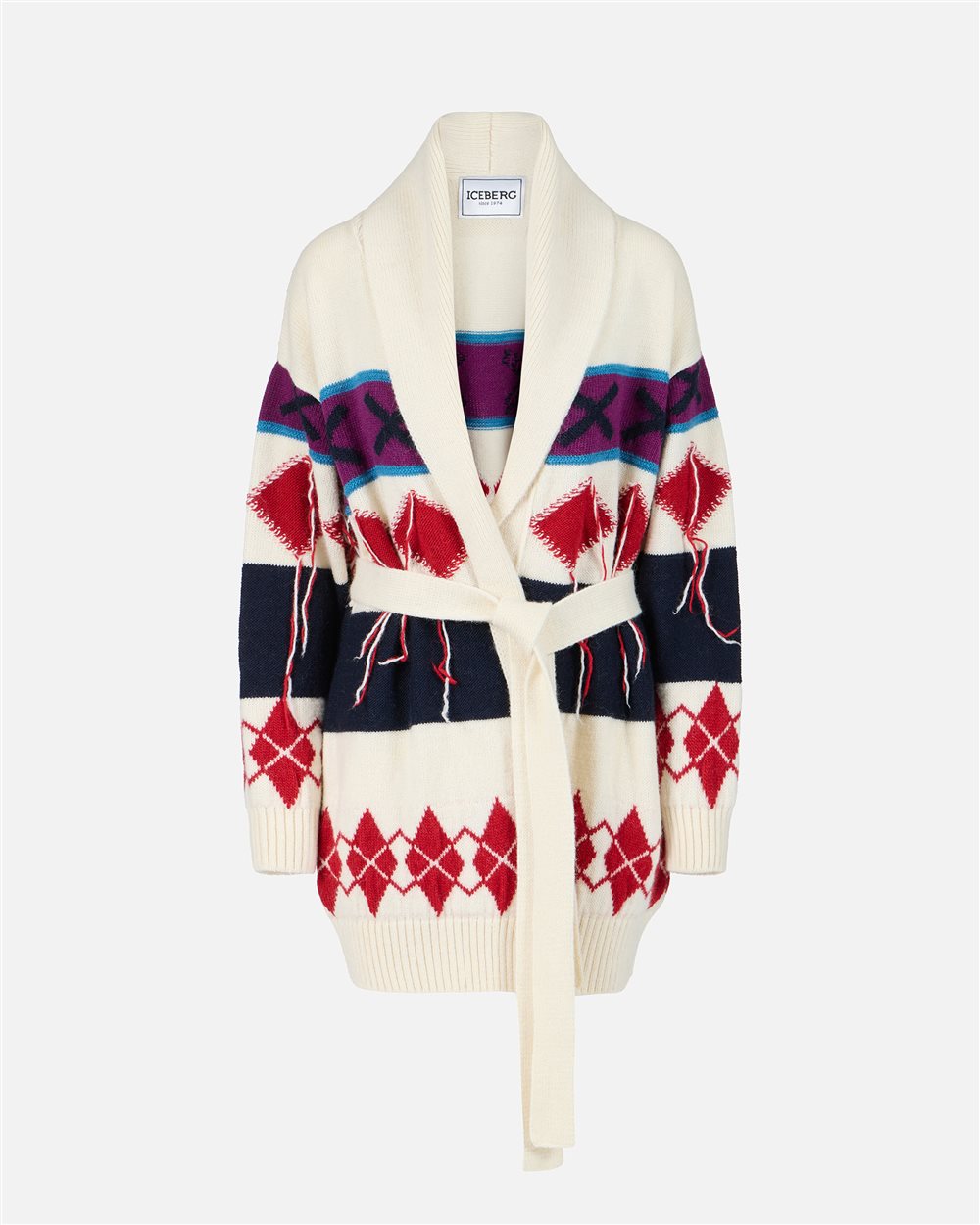Cardigan in maglia con losanghe a contrasto - Iceberg - Official Website