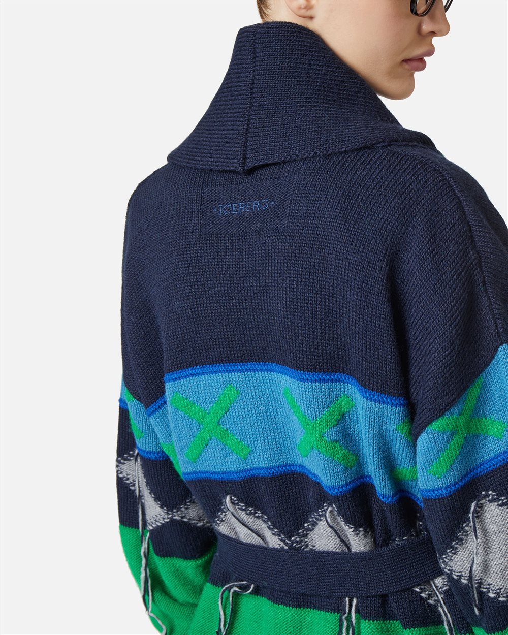 Knit cardigan with diamond inlay - Iceberg - Official Website