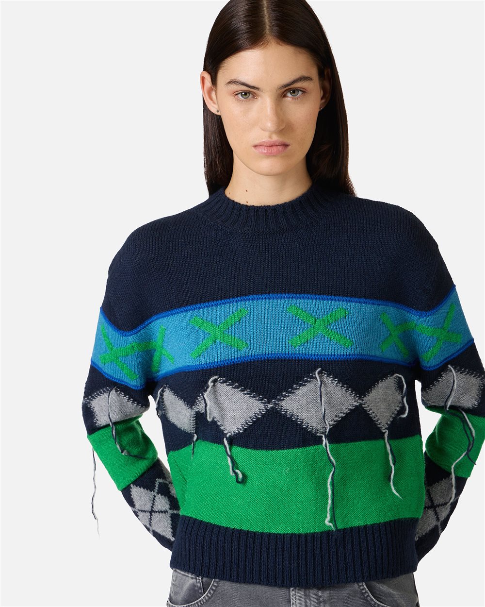 Crewneck sweater with diamond inlay - Iceberg - Official Website