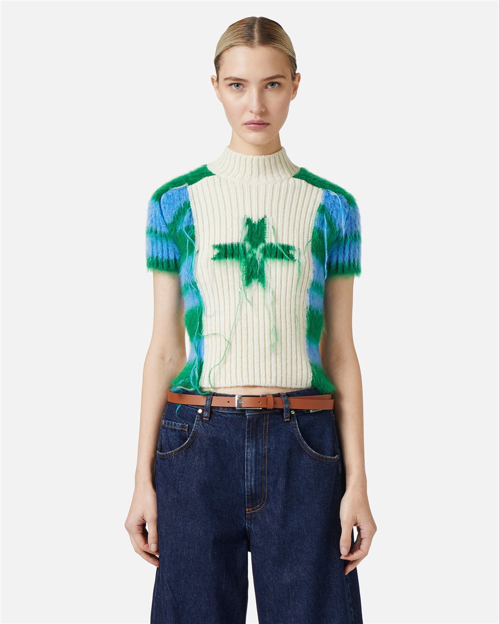 Short Sleeve Sweater in Wool and Alpaca - Iceberg - Official Website