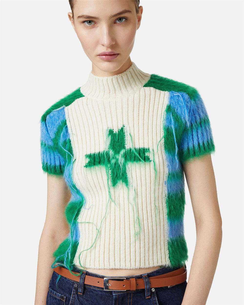 Short Sleeve Sweater in Wool and Alpaca - Iceberg - Official Website