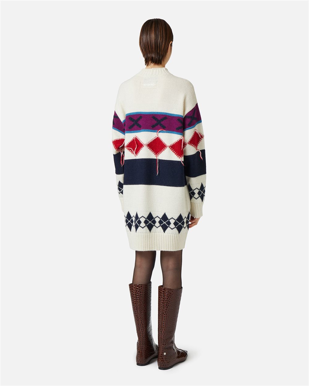Strickkleid im Comfort Fit: kontrastierende Geometrien und auffälliges Garn - Iceberg - Official Website