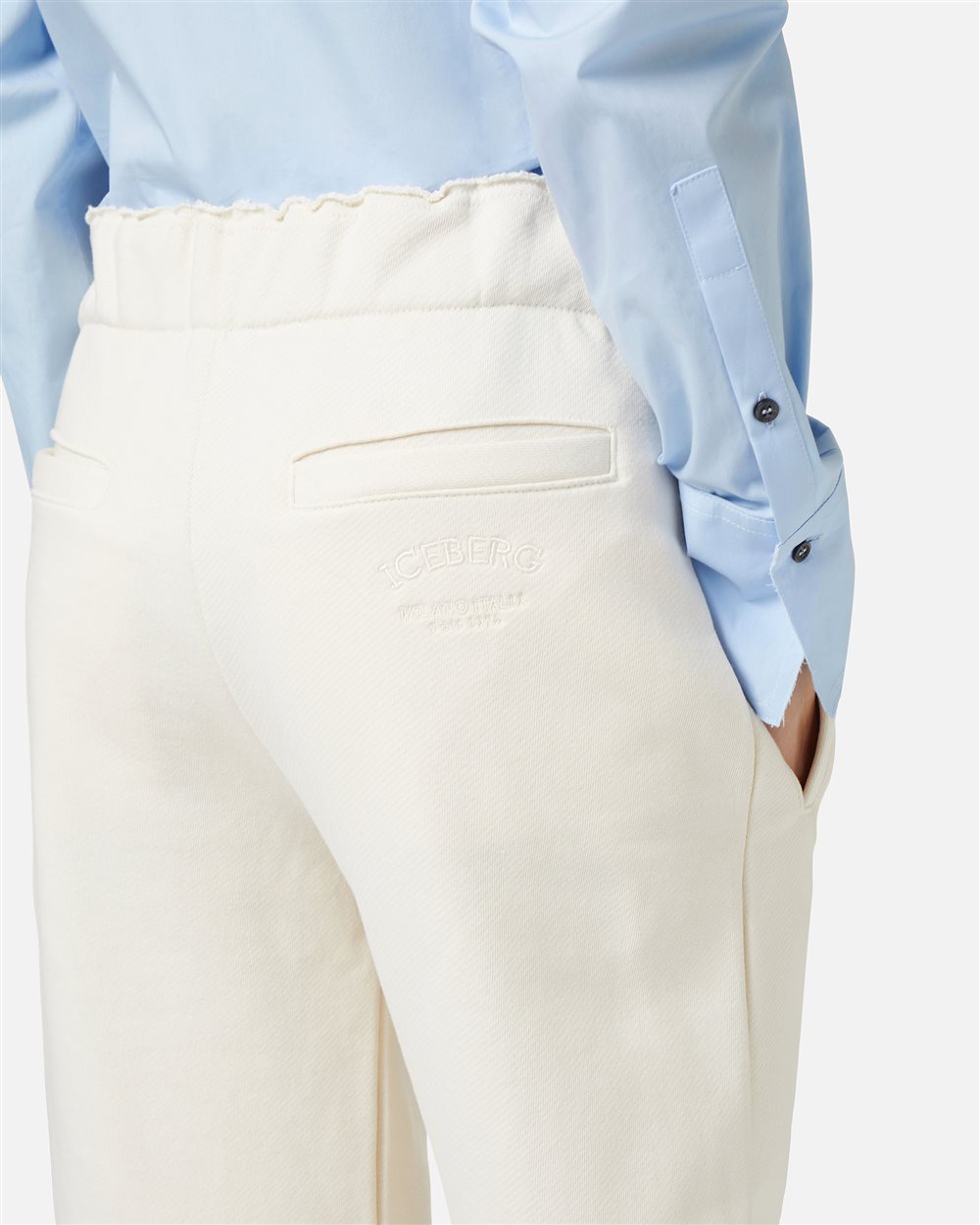 Pantalone wide fit color vaniglia in felpa di cotone - Iceberg - Official Website