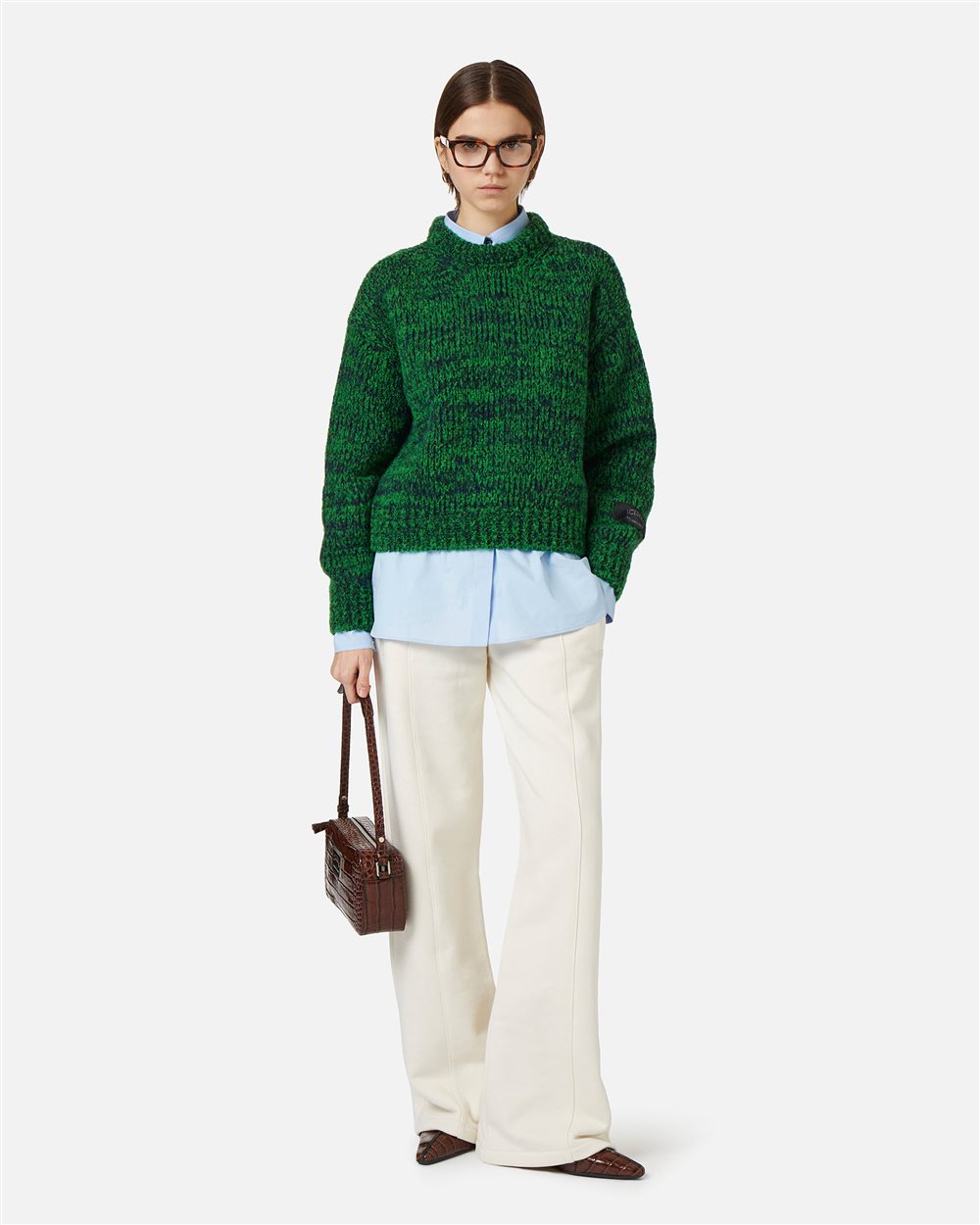 Pantalone wide fit color vaniglia in felpa di cotone - Iceberg - Official Website