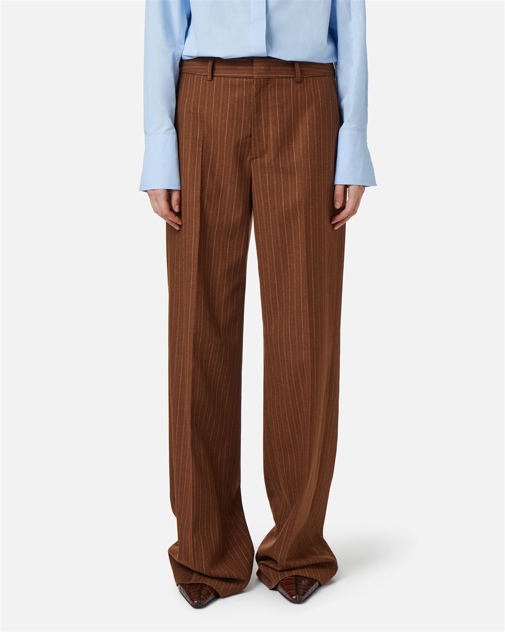 Comfort fit trousers with hazelnut bottom in wool-viscose pinstripe fabric - Iceberg - Official Website
