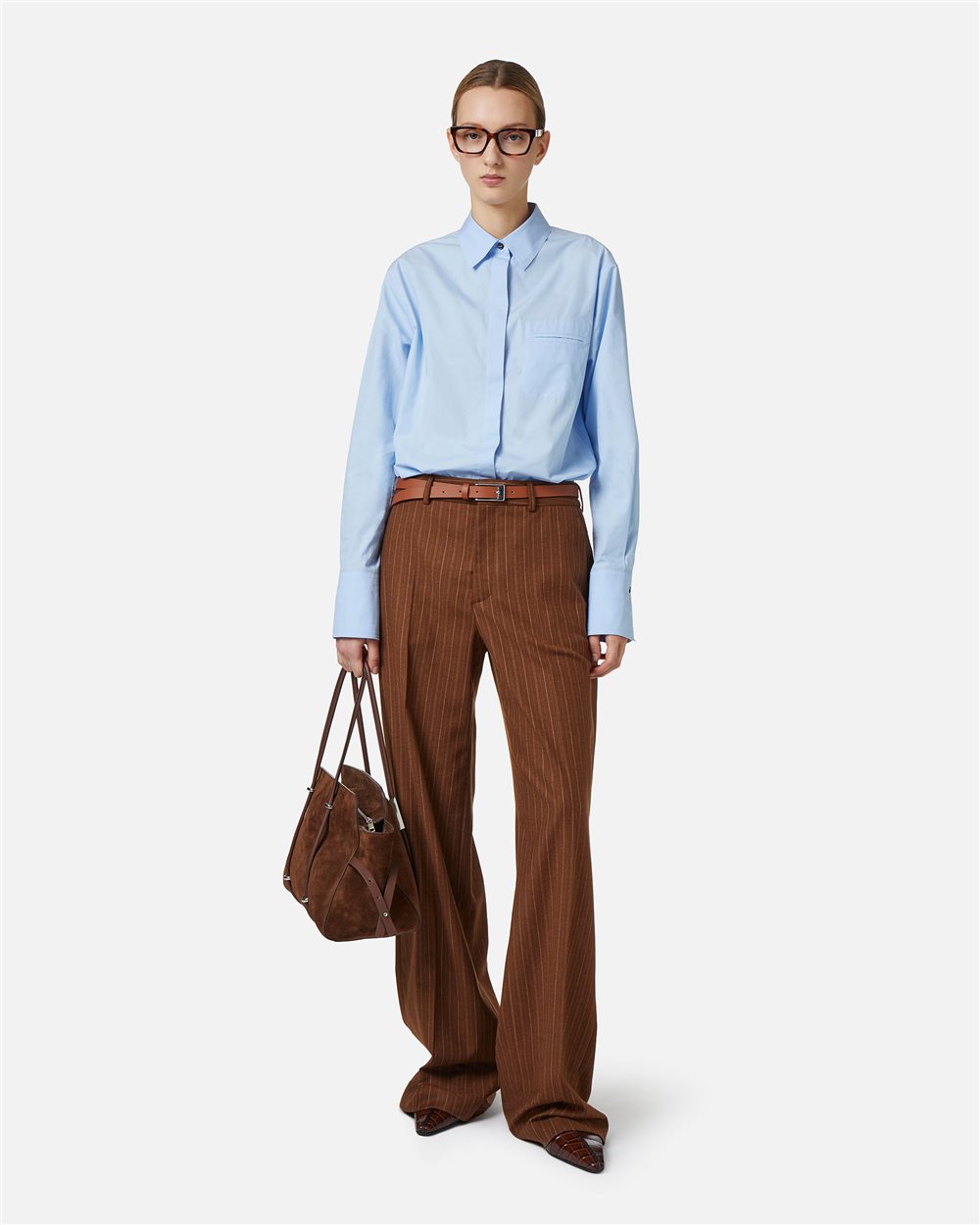Comfort fit trousers with hazelnut bottom in wool-viscose pinstripe fabric - Iceberg - Official Website