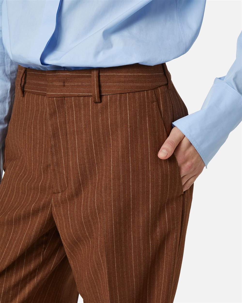 Comfort fit trousers with hazelnut bottom in wool-viscose pinstripe fabric - Iceberg - Official Website