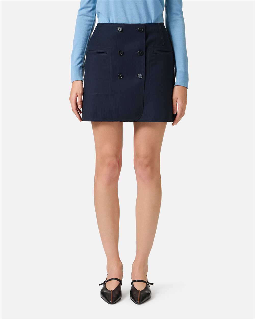 Reversible miniskirt in blue and grey pinstripe fabric - Iceberg - Official Website