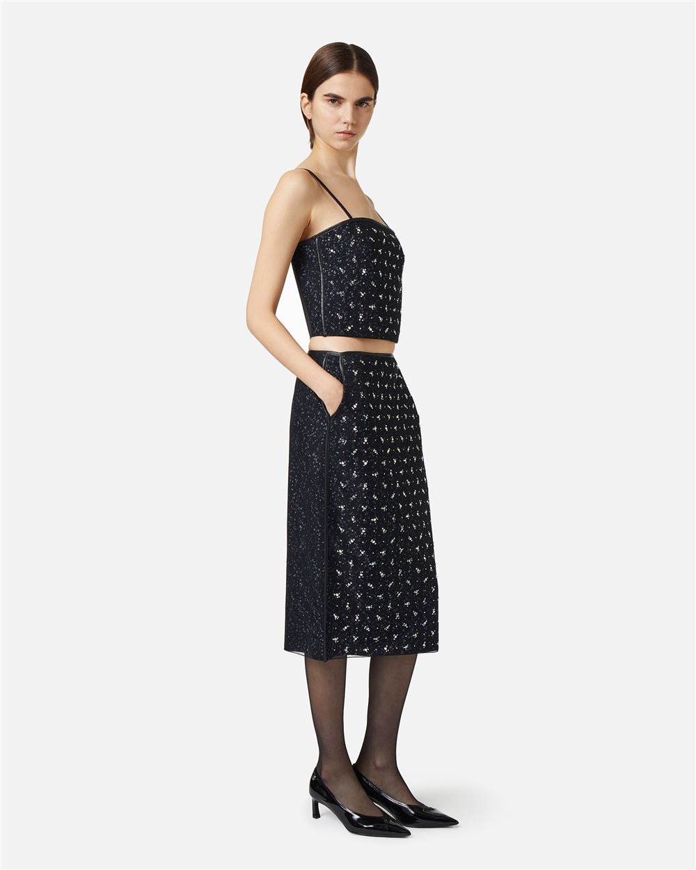 Regular fit pencil skirt with print on black and grey background - Iceberg - Official Website