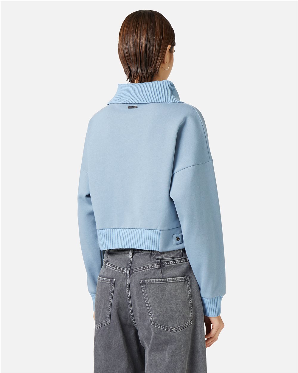 Cropped sweatshirt in sustainable brushed fabric with maxi knitted collar - Iceberg - Official Website