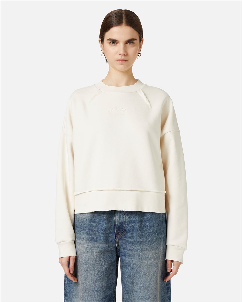 Vanilla Crewneck Sweatshirt in Cotton with Front Embroidery - Iceberg - Official Website