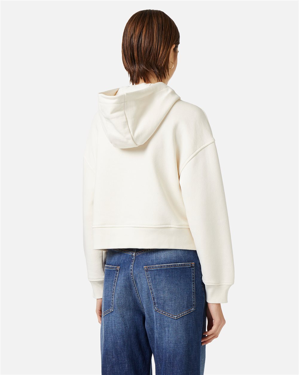 Vanilla cropped fit hoodie in cotton with embroidery - Iceberg - Official Website