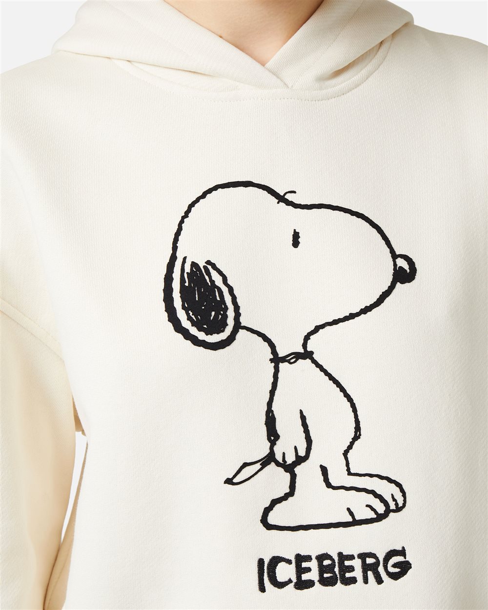 Vanilla cropped fit hoodie in cotton with embroidery - Iceberg - Official Website