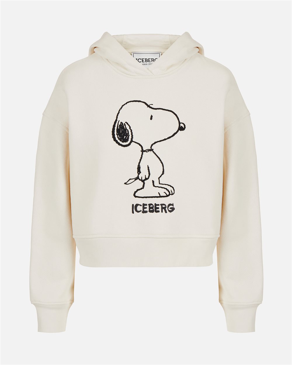 Vanilla cropped fit hoodie in cotton with embroidery - Iceberg - Official Website