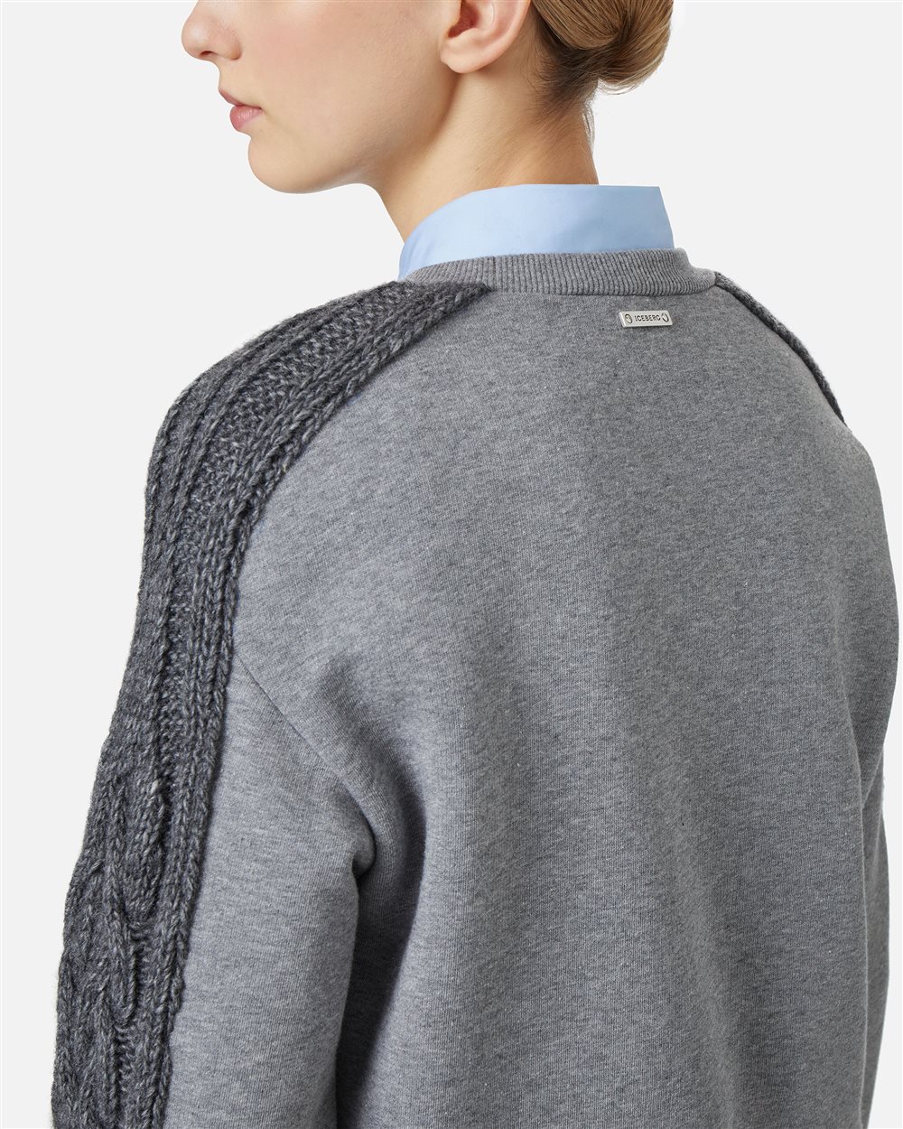 Fashion fit sweatshirt in cotton brushed fleece with braid detail - Iceberg - Official Website