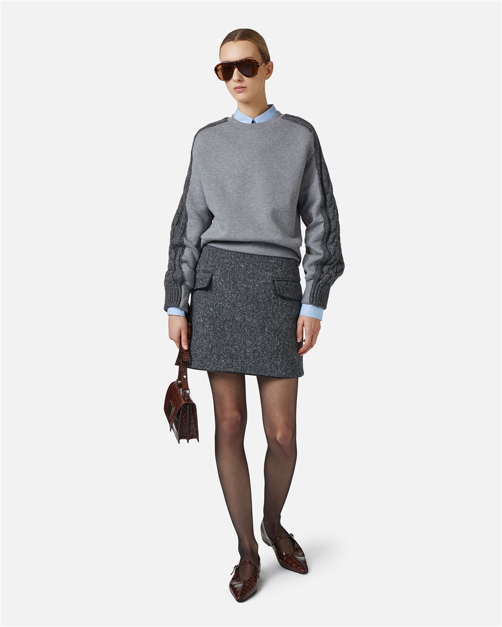 Fashion fit sweatshirt in cotton brushed fleece with braid detail - Iceberg - Official Website