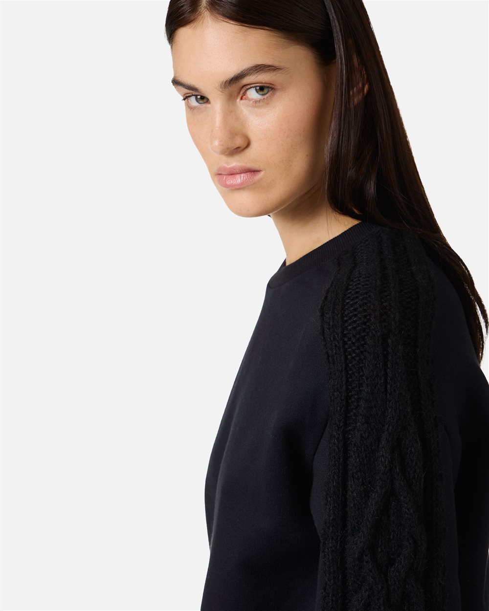 Fashion fit sweatshirt in cotton brushed fleece with braid detail - Iceberg - Official Website