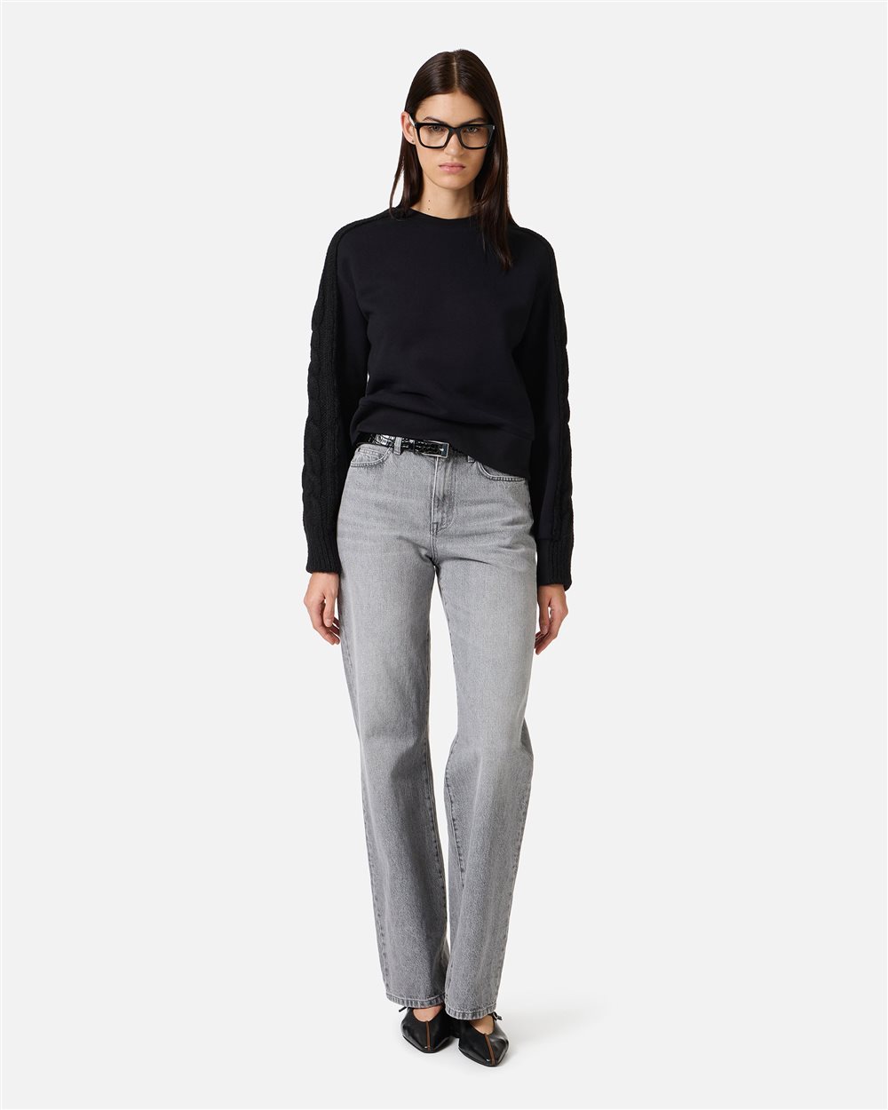 Fashion fit sweatshirt in cotton brushed fleece with braid detail - Iceberg - Official Website