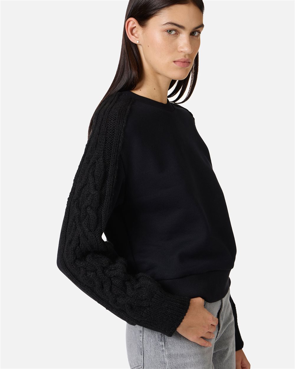Fashion fit sweatshirt in cotton brushed fleece with braid detail - Iceberg - Official Website