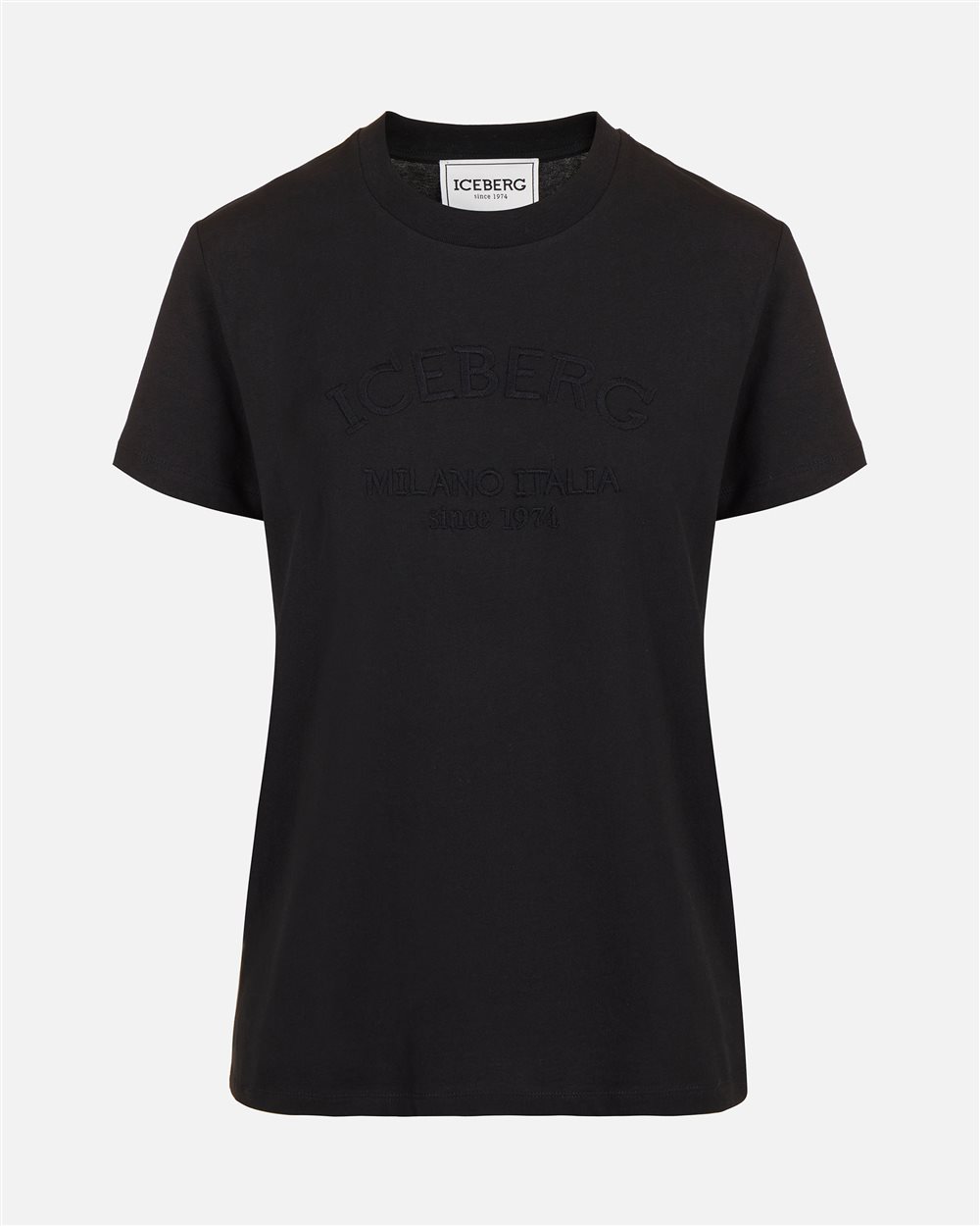 Regular fit black cotton jersey T-shirt with tone-on-tone embroidery - Iceberg - Official Website