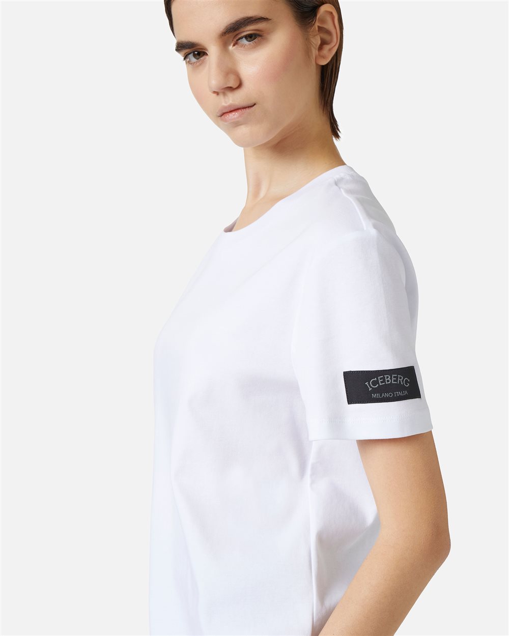 Optical white T-shirt with tailored label on the sleeve - Iceberg - Official Website