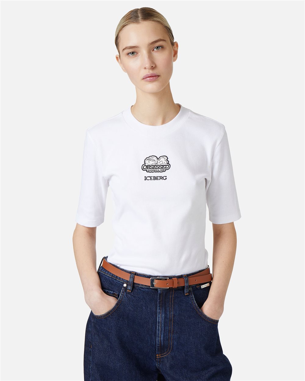 T-shirt slim fit in costina con patch Snoopy e logo ricamato - Iceberg - Official Website