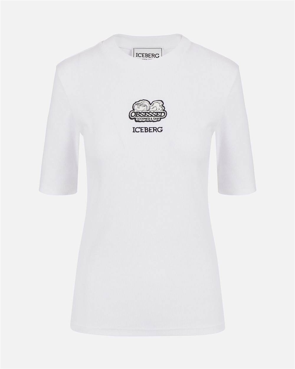 T-shirt slim fit in costina con patch Snoopy e logo ricamato - Iceberg - Official Website
