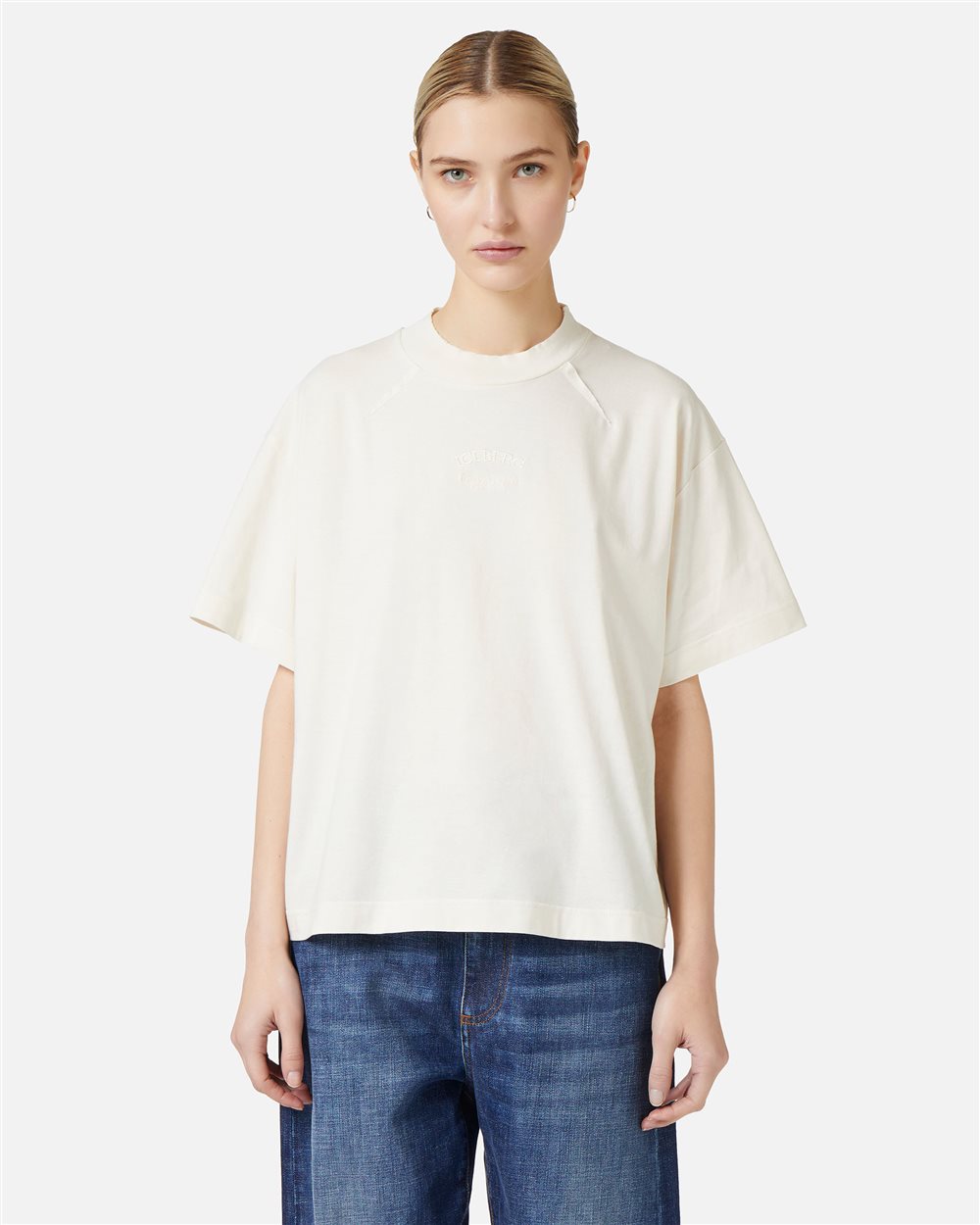 Vanilla boxy fit T-shirt in fixed jersey with embroidered Iceberg logo - Iceberg - Official Website