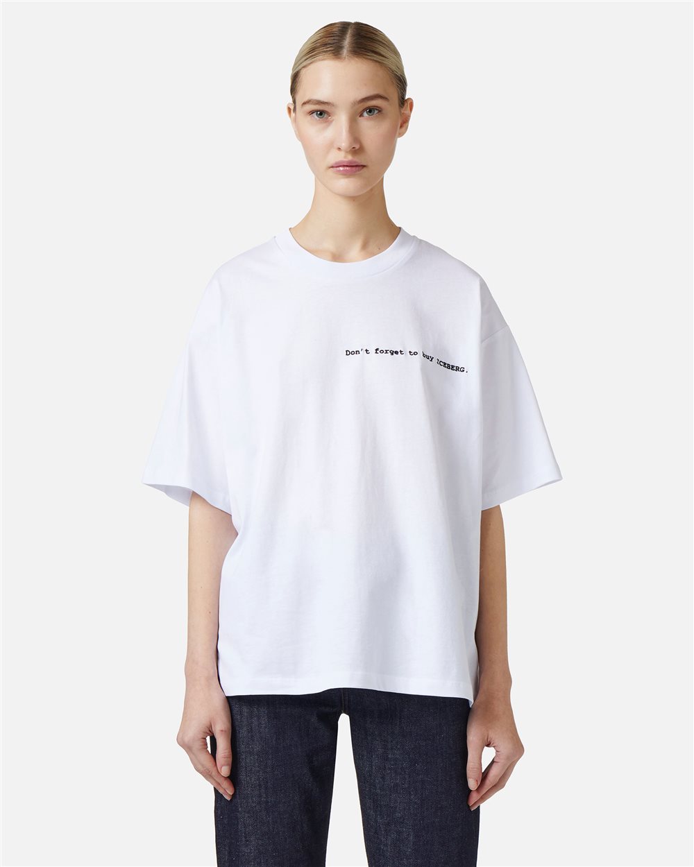 Relaxed fit optical white cotton jersey T-shirt with front and back graphics - Iceberg - Official Website